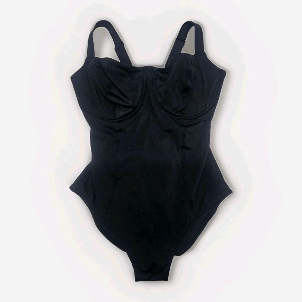 TAE Black One Piece Sculpting Swim Suit Hi Cut XL RL H/I Cheeky Fit Lace Up Back